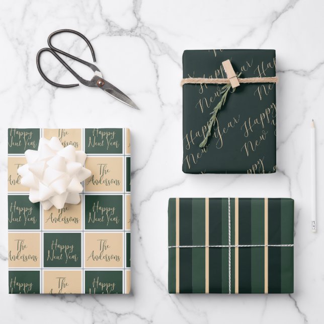 Happy New Year Typography Minimal Wrapping Paper Sheet (Front)