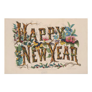 Happy New Year, Vintage Currier & Ives Print