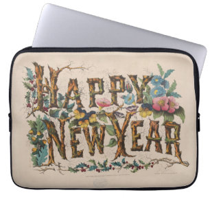 Happy New Year, Vintage Currier & Ives Print Laptop Sleeve