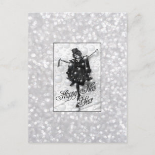 HAPPY NEW YEAR VINTAGE FLAPPER POSTCARD