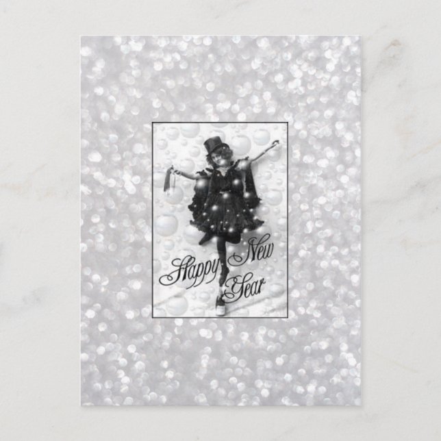 HAPPY NEW YEAR VINTAGE FLAPPER POSTCARD (Front)