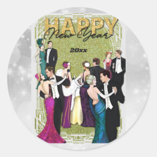 Happy New Year Vintage Retro Art Deco Classic Round Sticker