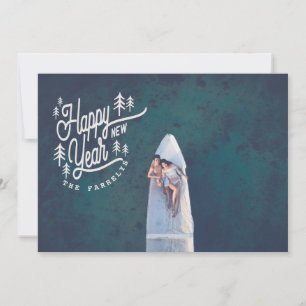 HAPPY NEW YEAR VINTAGE TREES-WHITE HOLIDAY CARD