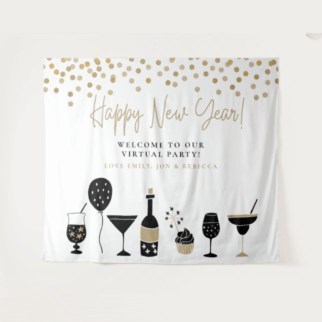 Happy New Year Virtual Party Background Names Tapestry (Front (Horizontal))