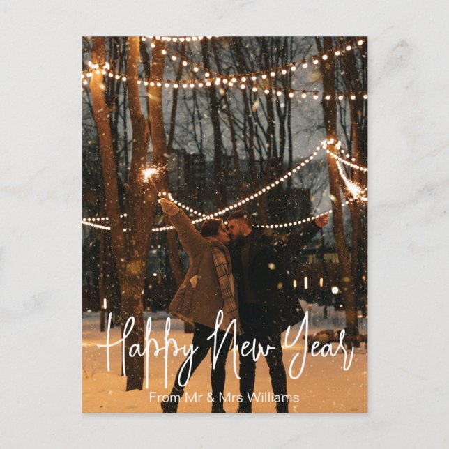 happy new year white handwriting mr&mrs photo   postcard (Front)