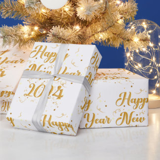 Happy New Year White Wrapping Paper