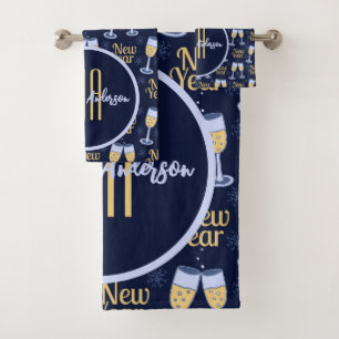 HAPPY NEW YEAR & WINE CHRISTMAS CUSTOM MONOGRAM BATH TOWEL SET