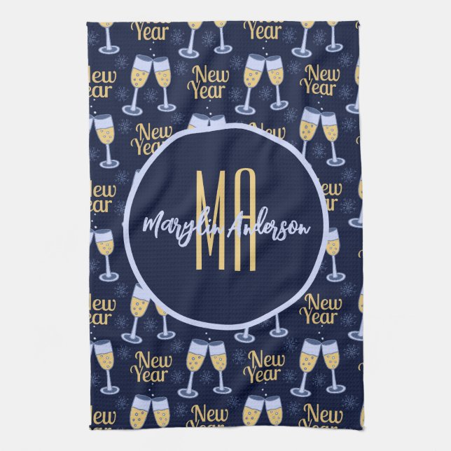 HAPPY NEW YEAR & WINE CHRISTMAS CUSTOM MONOGRAM KITCHEN TOWEL (Vertical)