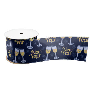 HAPPY NEW YEAR & WINE CHRISTMAS CUSTOM MONOGRAM SATIN RIBBON