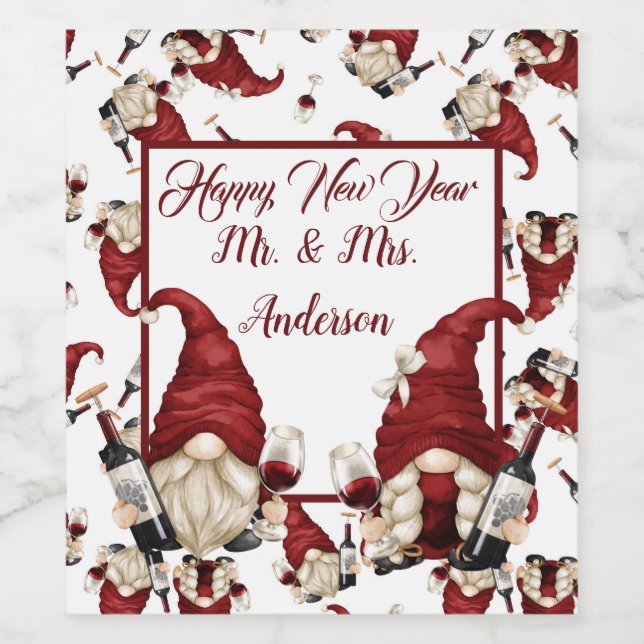 Happy New Year Wine Gnomes Label (Single Label)