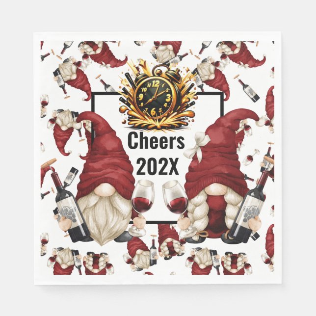 Happy New Year Wine Gnomes Napkin (Front)