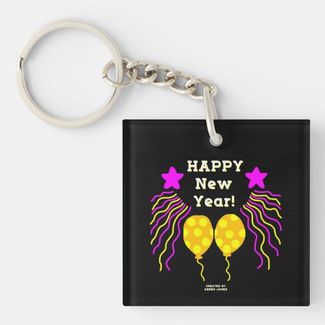Happy New Year Wishes Acrylic Square Keychain (Front)