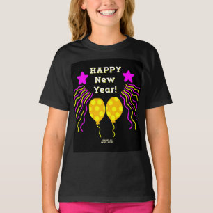 Happy New Year Wishes Girls Black Basic T Shirt