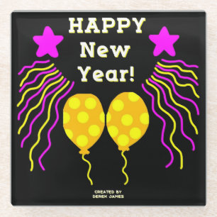 Happy New Year Wishes Glass Coaster
