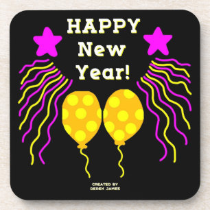 Happy New Year Wishes Hard Plastic Coaster
