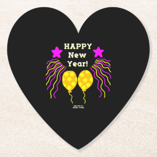 Happy New Year Wishes Heart Paper Coaster