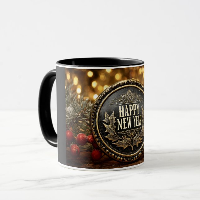  happy new year wishes on a festive background mug (Front Left)