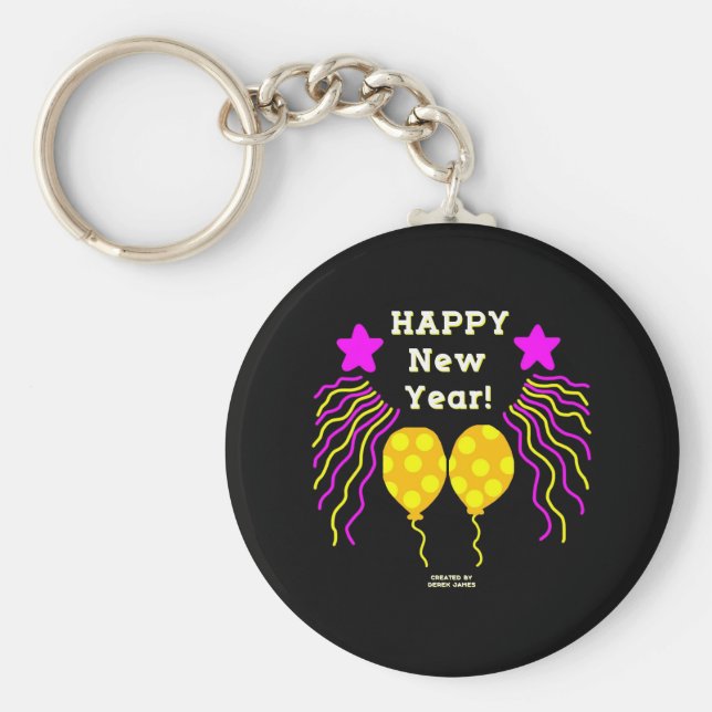 Happy New Year Wishes Round Button Keychain (Front)