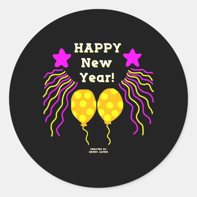 Happy New Year Wishes Round Sticker (Front)