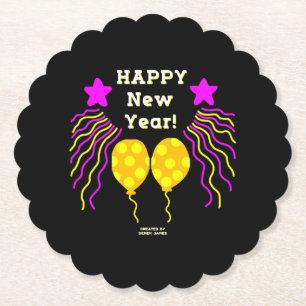 Happy New Year Wishes Scalloped Paper Coaster