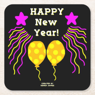 Happy New Year Wishes Square Paper Coaster