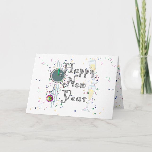 Happy New Year With Champagne & Confetti Holiday Card (Front)