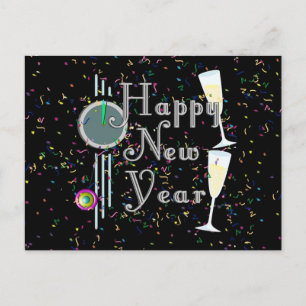 Happy New Year with Champagne & Confetti Holiday Postcard