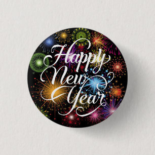 Happy New Year with Fireworks Background-23756 1 Inch Round Button