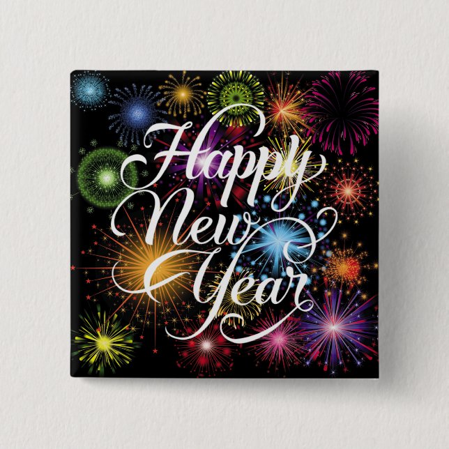 Happy New Year with Fireworks Background-23756 2 Inch Square Button (Front)
