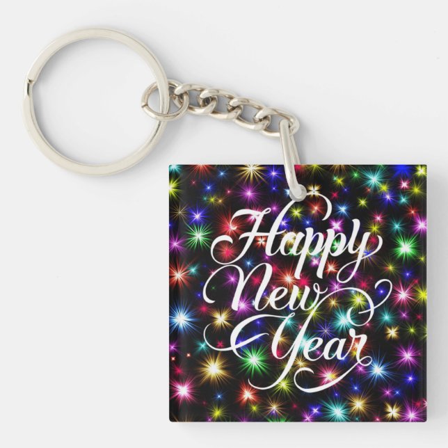 Happy New Year with Fireworks Background-23756 Keychain (Front)