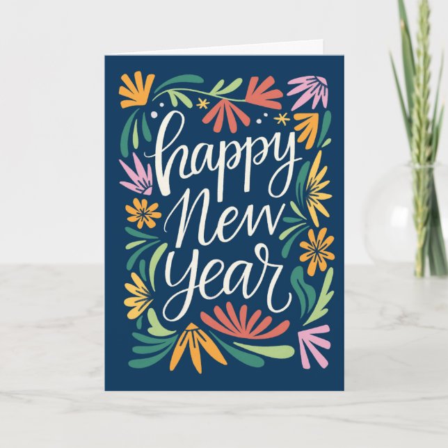 Happy New year with flowers Card (Front)