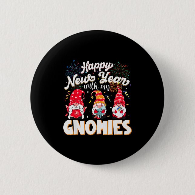 Happy New Year With My Gnomies Fireworks Kids Men  2 Inch Round Button (Front)