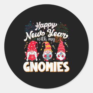 Happy New Year With My Gnomies Fireworks Kids Men Classic Round Sticker