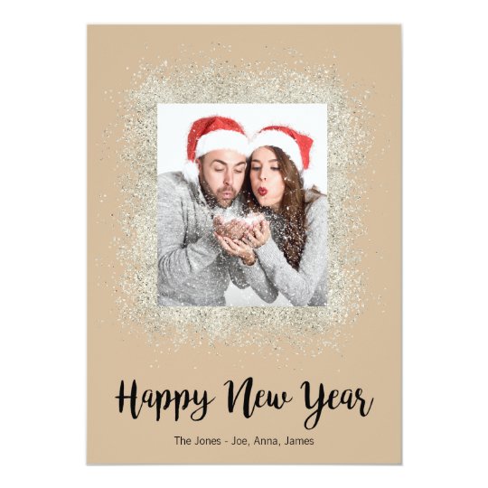 Happy New Year with silver glitter frame Card