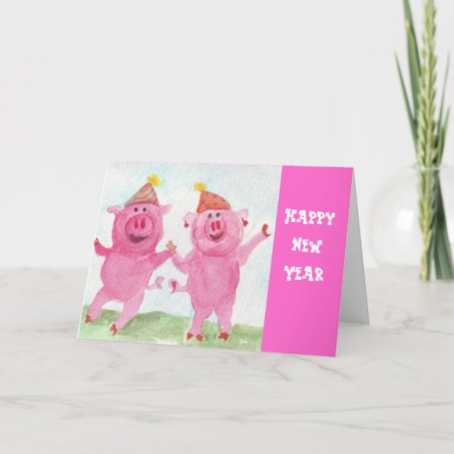 Happy New Year with the Party Pigs Holiday Card (Front)