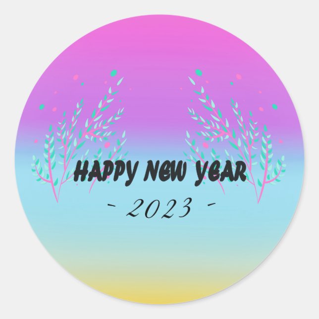 Happy New year with  year text Classic Round Stick Classic Round Sticker (Front)