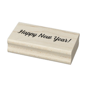 Happy New Year Wooden Block Mounted Rubber Stamp