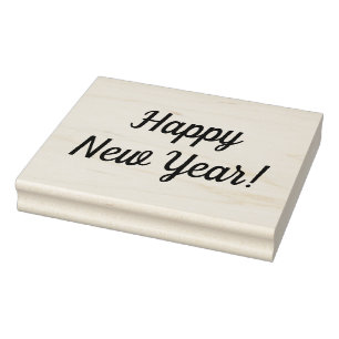 Happy New Year Wooden Block Mounted Rubber Stamp