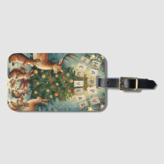 Happy New Year Woodland Animal Luggage Tag