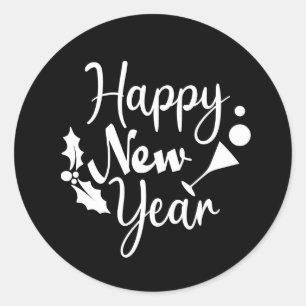 Happy New Year word art Classic Round Sticker
