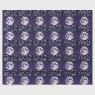 Happy New Year Written in the Stars Celestial Moon Wrapping Paper