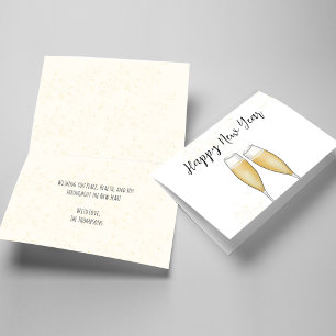 Happy New Years Calligraphy Champagne Card