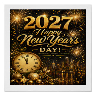 Happy New Year's Day 2027 | Luxury Gold Fireworks Poster