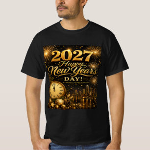 Happy New Year's Day 2027   Luxury Gold Fireworks  T-Shirt