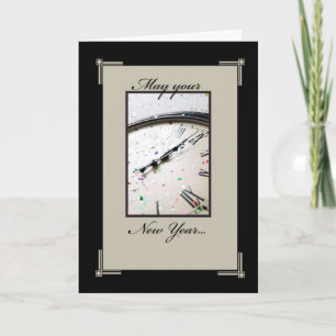 Happy New Year's Eve Clock, Confetti Holiday Card