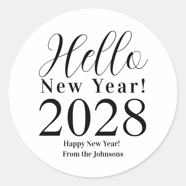 Happy New Year's Eve Minimal Black and White Classic Round Sticker (Front)