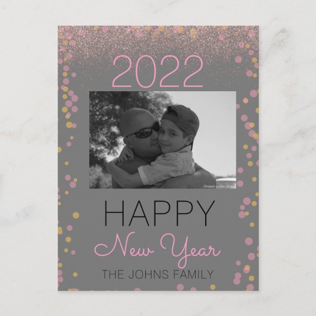  Happy New Years Glitter Pink Photo Confetti Postcard (Front)