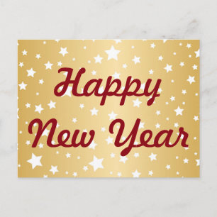 Happy New Years Golden Background White Stars Holiday Postcard