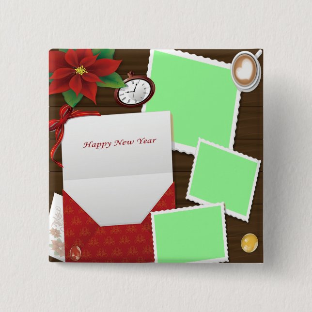 Happy New Year's Holly Add Photos Pin-Back Button (Front)