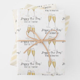 Happy New Years Party Champagne Watercolor Gold Wrapping Paper Sheet
